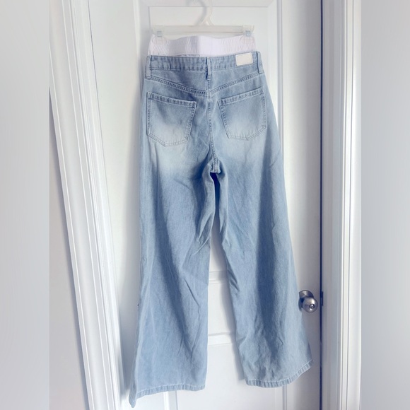 Playboy white tuxedo waist embroidered iconic bunny wide leg jeans size 7 - Picture 7 of 7